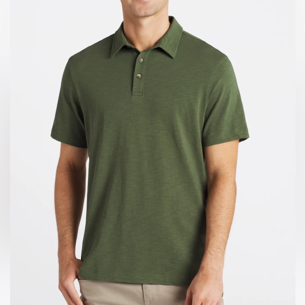 Even Tide Olive Green Ryen Vintage Wash Slub Polo Shirt Size Large Short